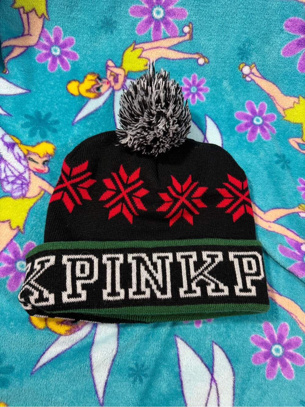 Victoria’s Secret PINK Y2K Snowflake Pom Pom Beanie Cozy Winter Hat ❄️ 🥶